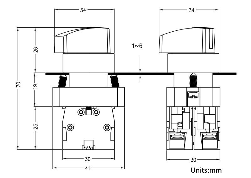 5BE旋柄钮尺寸图