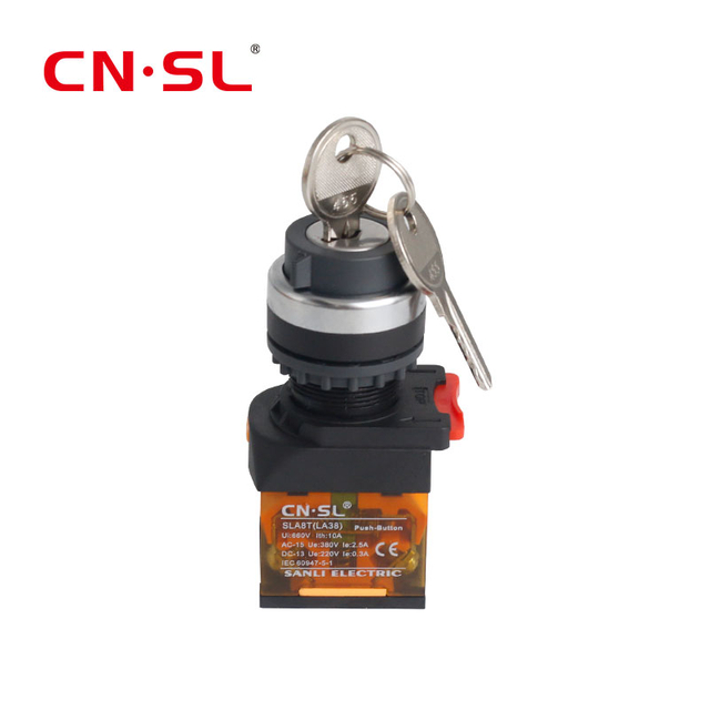 High Security 22mm Diameter 10A 250V AC 3 Way 3 Position Latching Door Release Elevator Key Lock Rotary Selector Switch